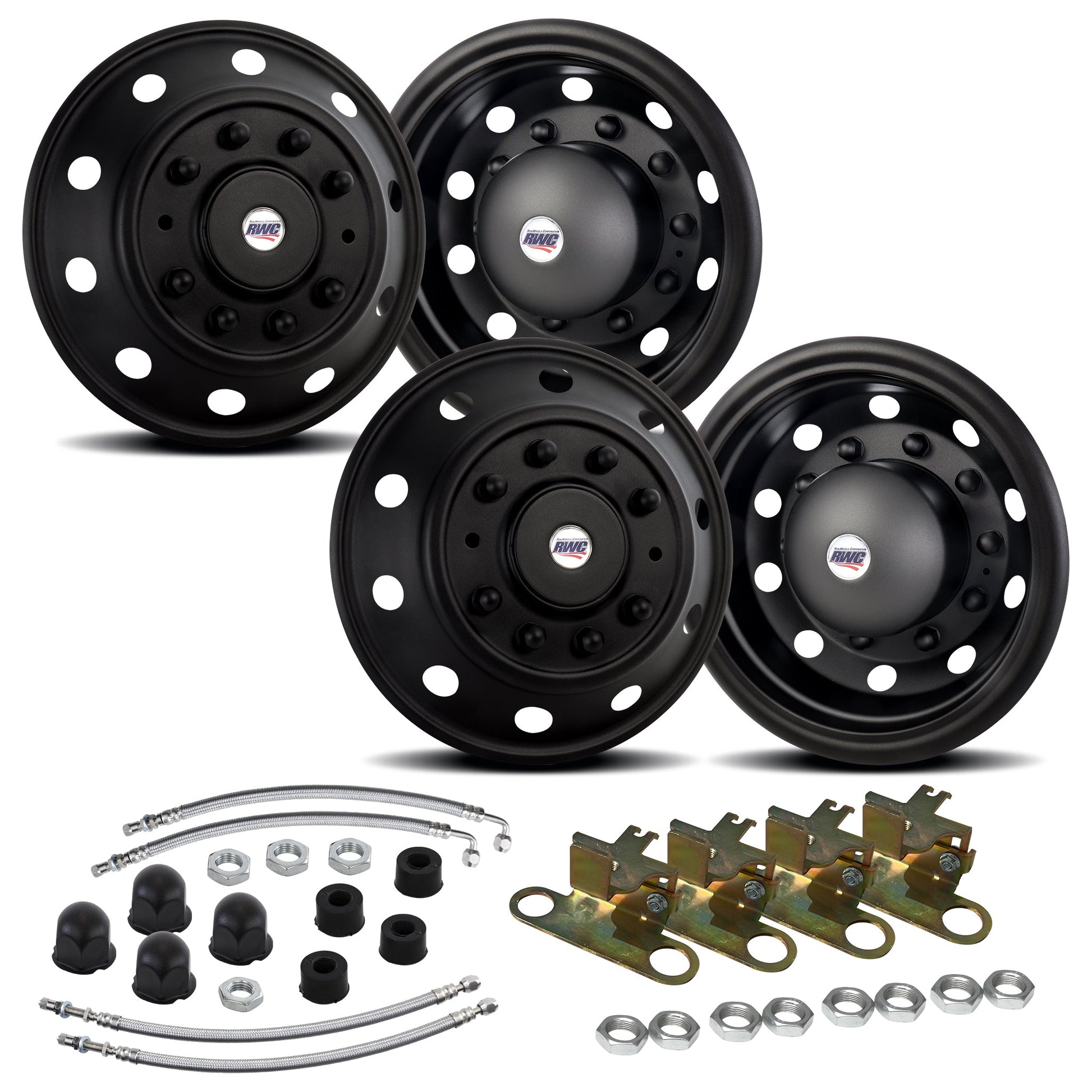 19.5" 10 Lug American Road Series Stealth Black Full Simulator Kit - 2 Steer / 2 Drive Covers with Mounting Hardware and Air Valve Extensions