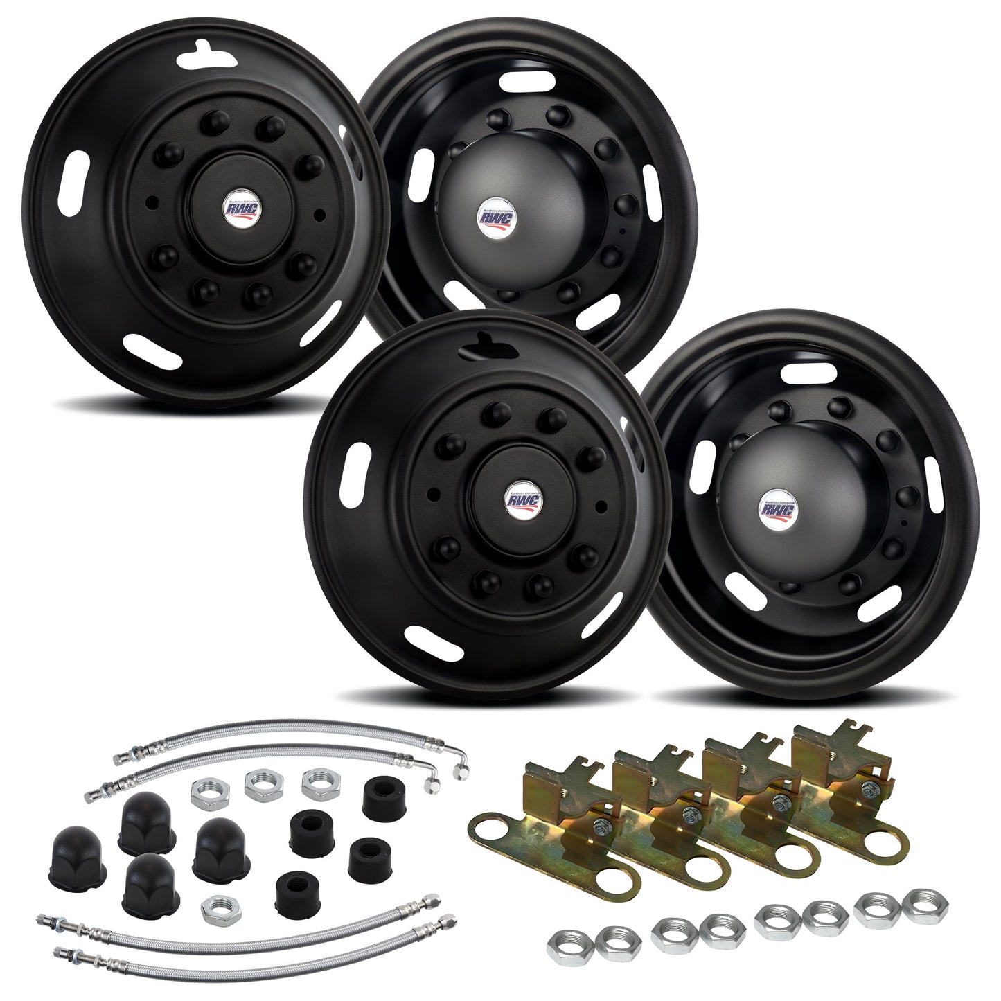 19.5" 10 Lug E-Series Stealth Black Full Simulator Kit - 2 Steer / 2 Drive Covers with Mounting Hardware and Air Valve Extensions