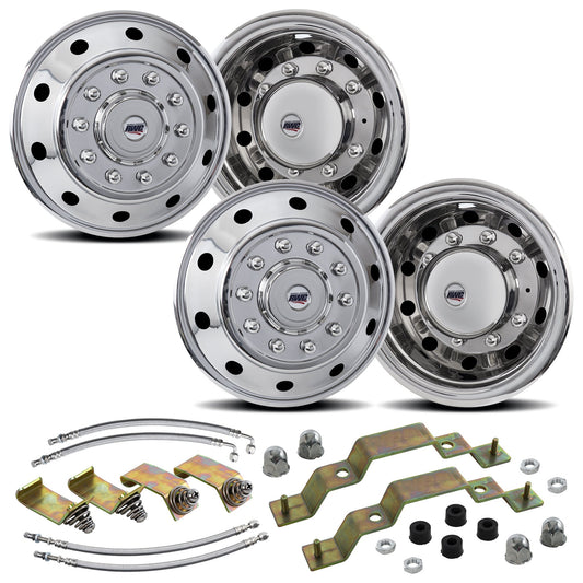 19.5" 10 Lug American Road Series Stainless Steel Full Simulator Kit - 2 Steer / 2 Drive Covers with Mounting Hardware and Air Valve Extensions (in Polished Mirror Shine finish)